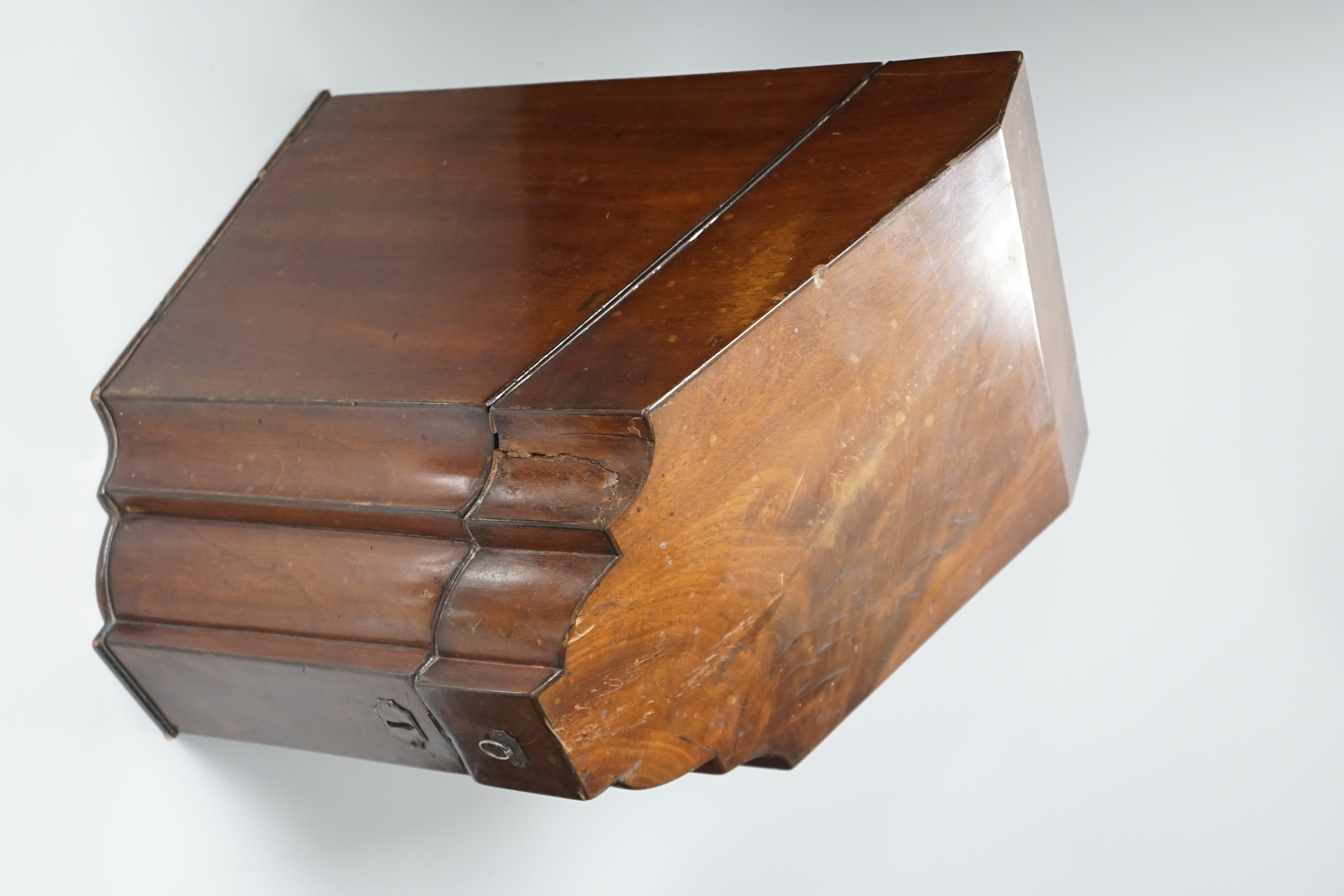 A George III mahogany knife box, converted to a stationery box, 37cm tall